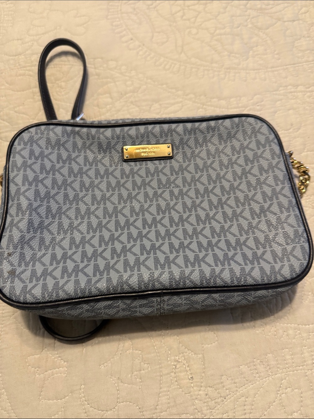 Michael Kors Gray MK Signature Crossbody with Gold Plate